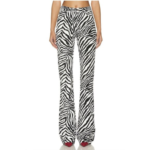 Alessandra Rich Zebra Print Velvet Flared Trousers Black & White - Picture 2 of 4